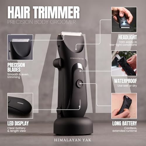 Dual-Head Electric Body Hair Trimmer for Men & Women, Waterproof Groin & Bikini Shaver, Wet/Dry Groomer with Replaceable Ceramic Blades,USB Recharge Dock, Hygiene Razor for Full-Body Use