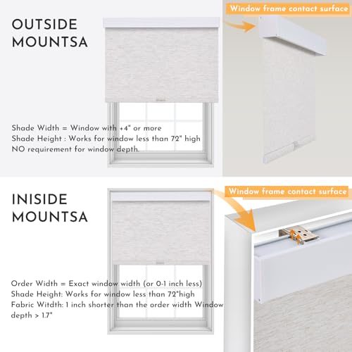 Blackout Cordless Roller Shades - Linen, 52x72 Inches with Valance & UV Protection