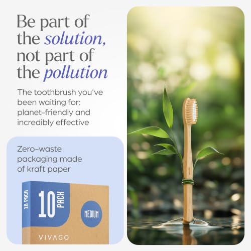 VIVAGO Bamboo Toothbrushes - Medium Bristles, 50 Count Pack for Adults