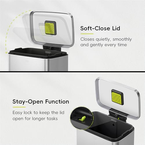 EKO Madison 50L Matte Stainless Steel Step Trash Can with Inner Liner - Fingerprint Resistant