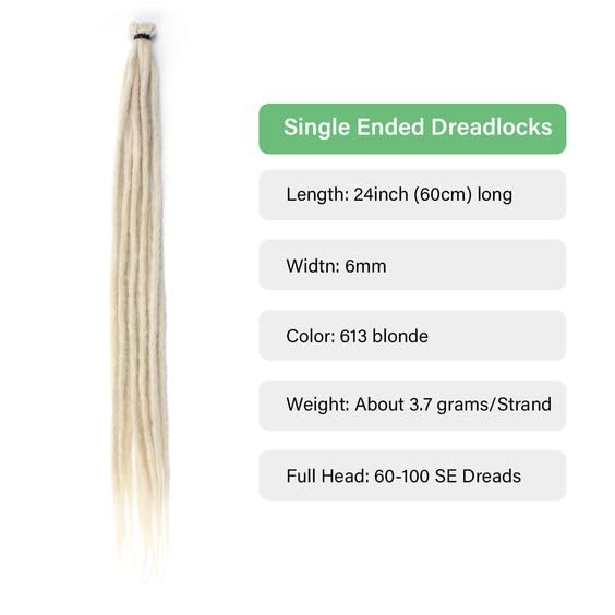 24 Inch Straight Dreadlock Extensions - 30 Strands, Synthetic Hair, Handmade
