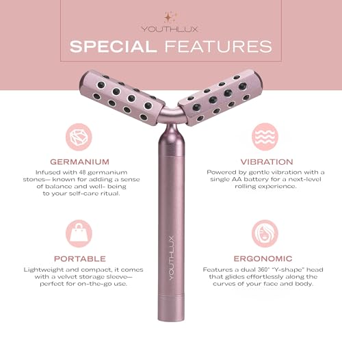 Revolution Roller - Germanium Stone Uplifting Face/Body Beauty Massage Tool/Roller/Wand for Skin Tightening/Firming, De-Puffing, Anti-Aging (Rose Gold)