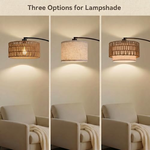 NUBEAURA Bohemian Black Arc Floor Lamp with Adjustable Height & 2 Shades