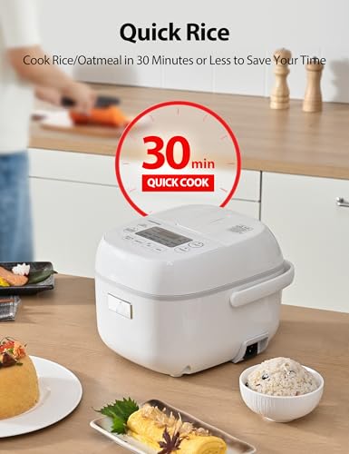 Toshiba Mini Rice Cooker 3 Cups Uncooked - White, Multi-Function Steamer & Warmer