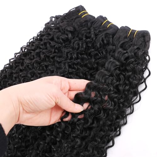 REYNA 24 Inch Afro Kinky Curly Synthetic Hair Extensions - 3 Bundles, Natural Black, Model 1B#