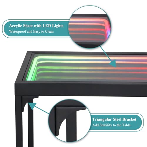 Infinity Mirror LED Side Table - RGB Color Changing Futuristic Coffee Nightstand