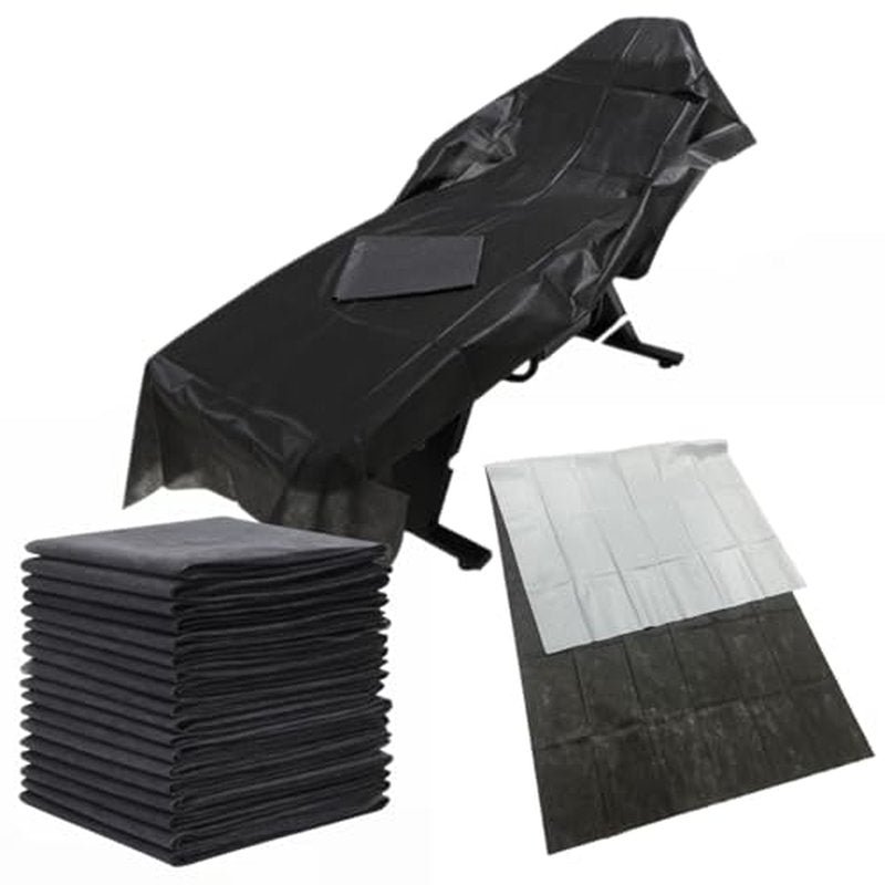 20 Pieces Tattoo Bed Covers Disposable Drape Sheets Black 40 x 90 inches Thick Massage Table Cover Waterproof for Tattoo Chair Cleaning Supplies, Medical, Soft Non Woven Fabric and Ink-proof Poly