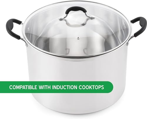 21.5 Qt Stainless Steel Water Bath Canner with Glass Lid & Induction Compatibility - Includes Jar Rack - Durable & Versatile