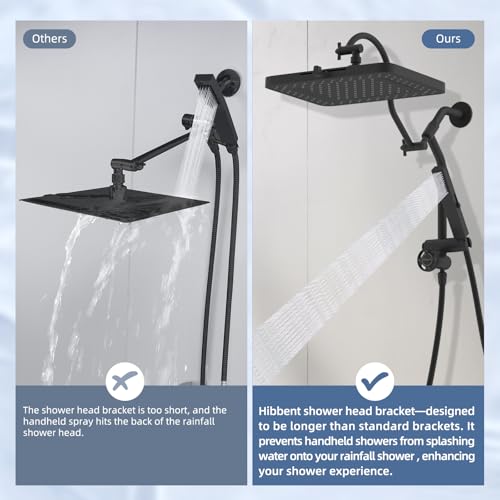 Square 13-Inch Rain Shower Head with 5 Modes & Handheld Spray - Matte Black