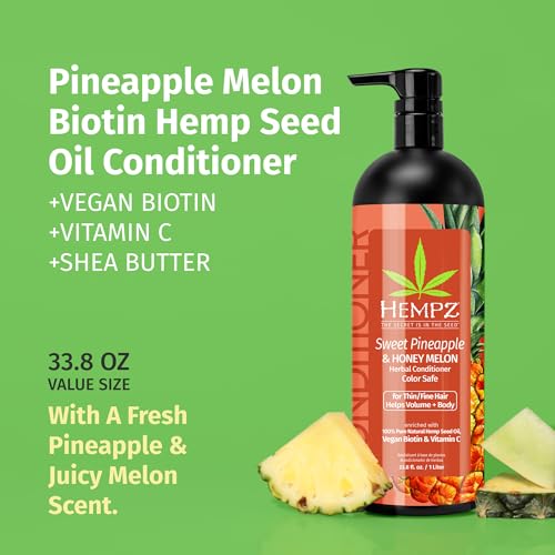 Pineapple Melon Hempz Biotin Conditioner 33.8oz for Fine & Damaged Hair - Sweet Pineapple & Honey Melon Variant