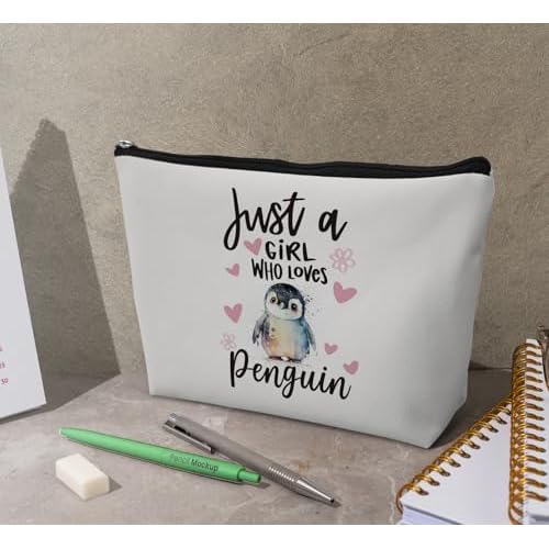Penguin Gifts Cosmetic Bags for Women,Just A Girl Who Love Penguin Gifts Leather Makeup Bag,Small Makeup Bag Travel Organizer Zipper Pouch for Purse