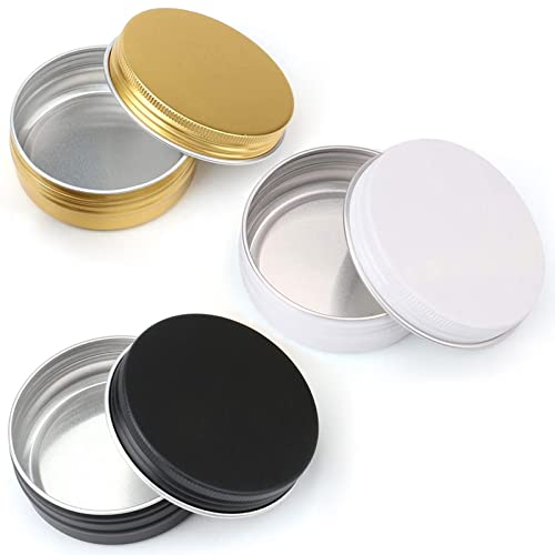 Tosnail 48 Pack 2 oz Round Tins with Screw Lids Lip Balm Tin Container Aluminum Empty Tins Cosmetic Containers Metal Storage Tin Jars - Black, White and Gold