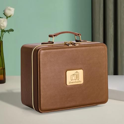 Gdsshuhung Brown Makeup Bag with LED Mirror - 11.5-inch Travel Cosmetic Organizer