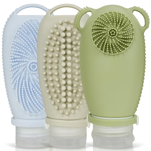 Sumina Silicone Travel Bottles 3-Pack (3.4 oz) with TSA Bag | TSA-Approved Leakproof Toiletry Containers | Refillable Shampoo Bottles with Gentle Exfoliation | Soft, Squeezable Silicone