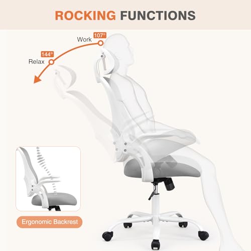 Sweetcrispy Grey Mesh Ergonomic Office Chair with Lumbar Support and Flip-Up Armrests