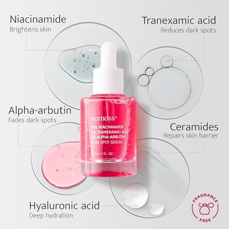 10% Niacinamide + 5% Tranexamic Acid + 2% Alpha-Arbutin Dark Spot Serum with Ceramides Hyaluronic Acid Centella Asiatica - Korean Glass Skin Vegan Paraben Fragrance Cruelty Free 1 FL OZ/30mL