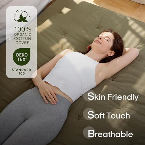 Japanese Floor Futon Mattress 100% Cotton Cover Foldable Portable Winter Moss Full