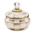 Mocha Check Enamel Squashed Pot with Lid - 20 oz Brown & White Kitchen Storage