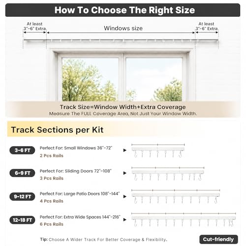 ChadMade Aluminum Ceiling/Wall Curtain Track Set 9ft-12ft White with Hooks