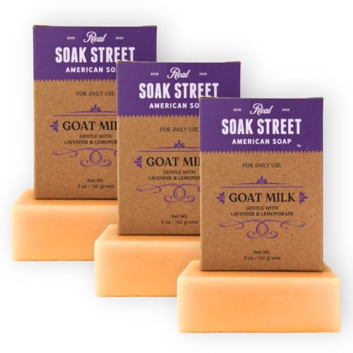 Real American Soap with Goat Milk, Lavender & Lemongrass (3 Pack) ? Long-Lasting, Moisturizing Natural Bar Soap with Grass Fed-Tallow, Gentle Conditioning Lard, & Coconut Oil ? Daily Use