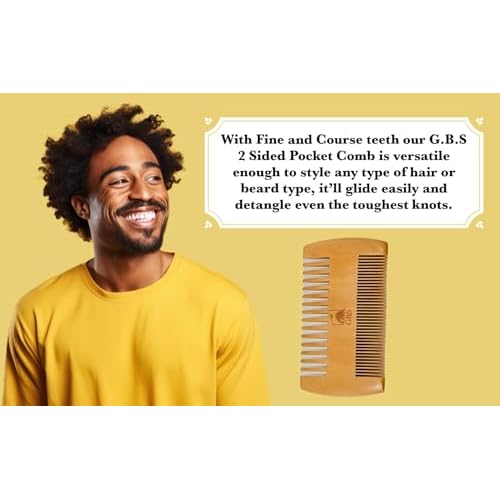 G.B.S 2-Sided Dual Action Fine and Coarse Teeth Beard Comb Wood Durable, Pack of 3