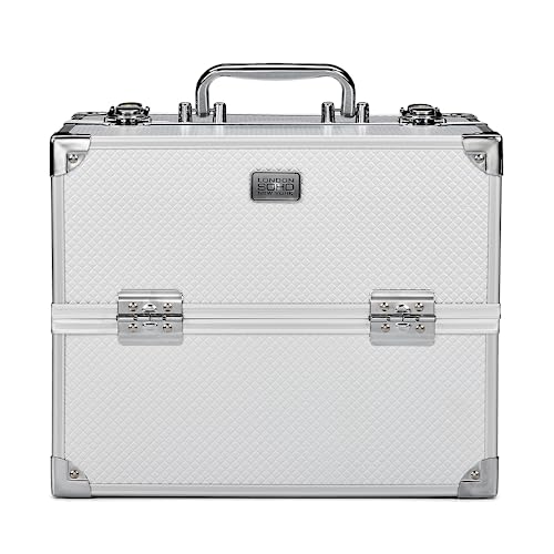 Conair Makeup Beauty Case - Cosmetic Case with Expandable Shelves and Locking Latch - Professional makeup case - Silver Diamond - London SOHO New York by Conair