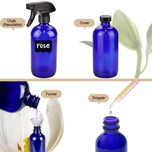 Blue Glass Spray Bottle Kit 10 Pieces - Reusable UV-Protective Mist & Roller Bottles for Aromatherapy & Household Use