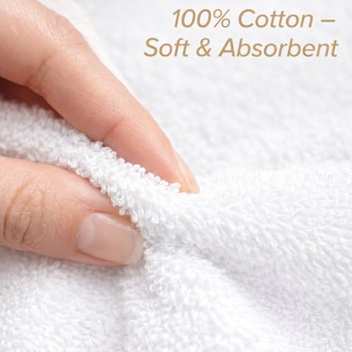 HOME ESSENTIALS 24 Pack White Salon Towels 15x25 Inches - Absorbent Hand & Spa Towels for Hair, Bathroom, Gym, Spa, Hair Care