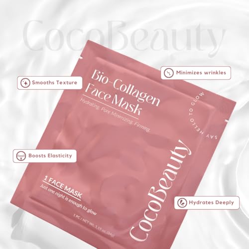 Collagen Sheet Mask ? Hydrating Korean Face Mask for Fine Lines & Anti-Aging, Deep Moisture, Radiant Skin Boost, Bio-Collagen Facial Masks (4 Pack)