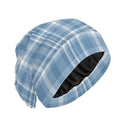 Satin Bonnet Wrap for Sleeping - Lined Sleep Cap for Curly Hair Women & Men - Blue Plaid