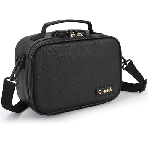 Black PU Leather Travel Organizer Bag with Lock - Medium Portable Storage Case