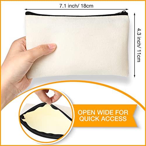 Canvas Zipper Bags Bulk - White with Black Zippers, 160 Pack - Cosmetic & Travel Organizer