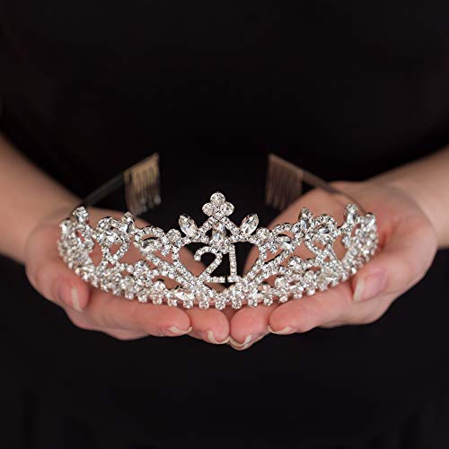 Ella Celebration 21st Birthday Tiara - Silver Heart Crown Party Accessory