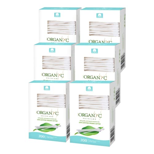Organic Cotton Swabs - 200 Count 6 Pack, Hypoallergenic & Biodegradable