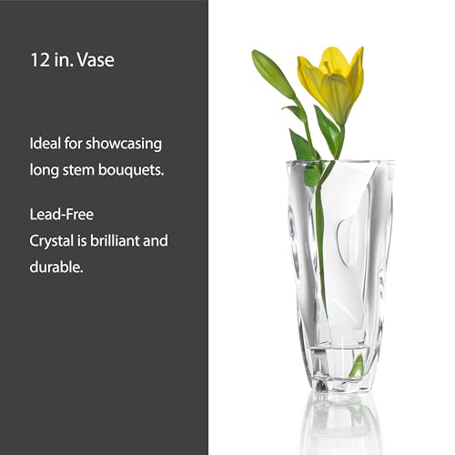12-Inch Crystal Glass Flower Vase with Optical Twist Design