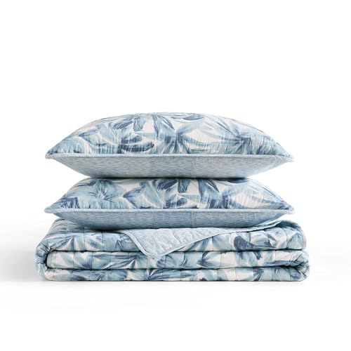 Full/Queen Cotton Quilt Set - Aubrey Blue, Soft Comfortable Bed Bedding