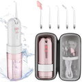 Portable Water Flosser with Travel Case - Rechargeable IPX7 Waterproof Oral Irrigator Pink - 5 Jet Tips & 4 Modes