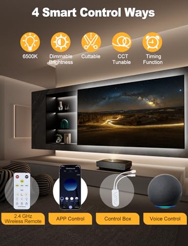 SUNLINKCO COB-CCT Dimmable LED Strip Light 32.8ft, Cuttable, 2300K-6500K, Smart Control