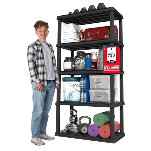 IRIS USA Heavy Duty Plastic Storage Shelves - 73 inch Tall Black Garage & Home Organizer