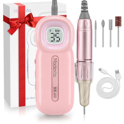 Madenia Pink Rechargeable Electric Nail Drill with LCD Screen - Professional Manicure Tool