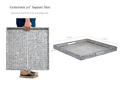 PEMAR 20-Inch Square Capiz Shell Inlay Serving Tray - Grey-White Stripes