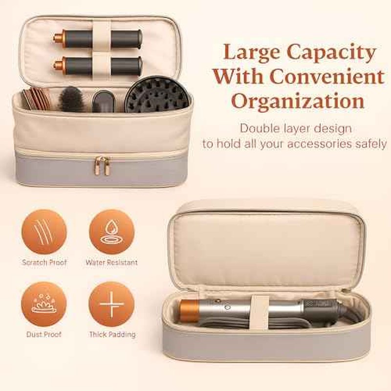 for Dyson Airwrap Travel Case, Shark Flex Style Case, Hair Dryer Travel Bag, Shark Hair Dryer Storage, Airstraight Air Wrap Flexstyle Fusion Organizer, Dyson Travel Bag (Beige & Gray)