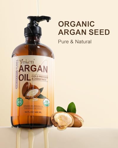 Argan Oil 16oz Glass Bottle - Cold Pressed Moroccan Nourishing Skin & Hair Oil - Pack of 1