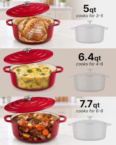 Zulay Kitchen 6.4Qt Enameled Cast Iron Dutch Oven with Lid – Ablaze Red, Oven Safe to 500°F