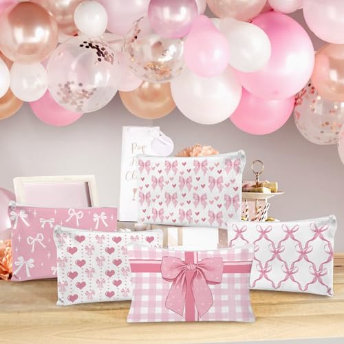 Pink Bow Makeup Bags Set for Women - 30 Coquette Cosmetic Pouches with Bow Variation