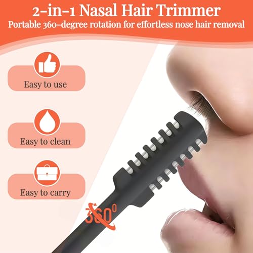 2026 Upgraded 2-in-1 Nasal Hair Cutter, 360¡Æ Rotating Double-Sided Blade, Washable Portable Grooming Tool for Men & Women, Travel Essential, 6-Pack (Multi-Color)