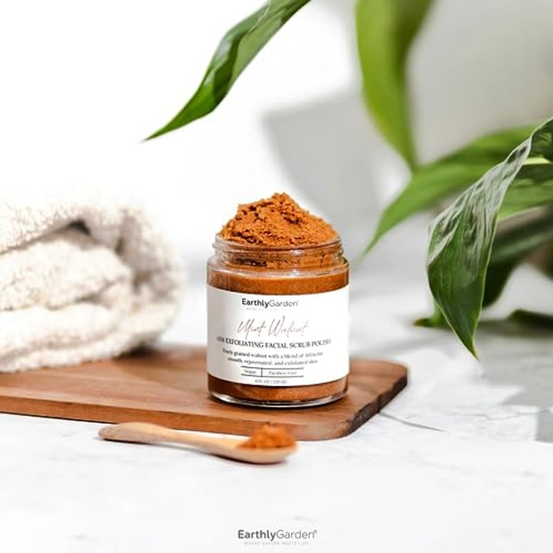 Earthly Garden Mint Walnut Exfoliating Face Scrub with AHA ? Natural Microdermabrasion & Deep Pore Cleanser for Blackheads, Acne Scars & Glowing Skin ? 2 oz