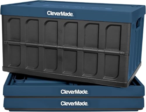 CleverMade Ocean Collapsible Storage Bins 62L 3 Pack, Heavy-Duty Plastic Crates
