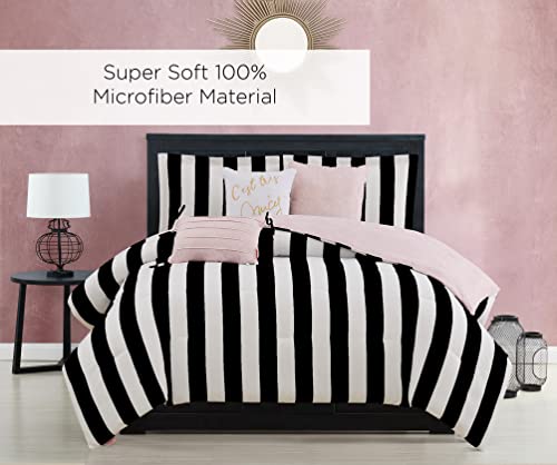 Juicy Couture Cabana Stripe Reversible Bedding Set Queen Black/White Stripe - 6 Piece