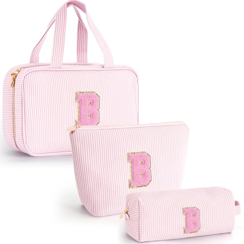 Initial Cute Toiletry Makeup Bag Pouch Cosmetic Travel Bag | Gift for Niece Sister Friend Female Her Mom | Birthday Gifts for Women Daughter Gifts - Pink B